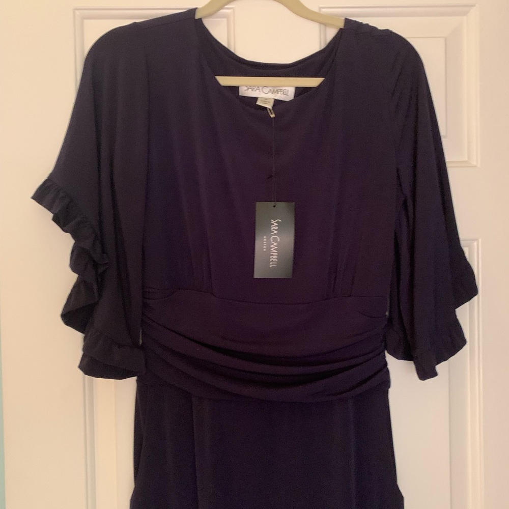 Nwt Sara Campbell Navy Maxi Dress Flutter sleeves full length Sz Medium 8/10